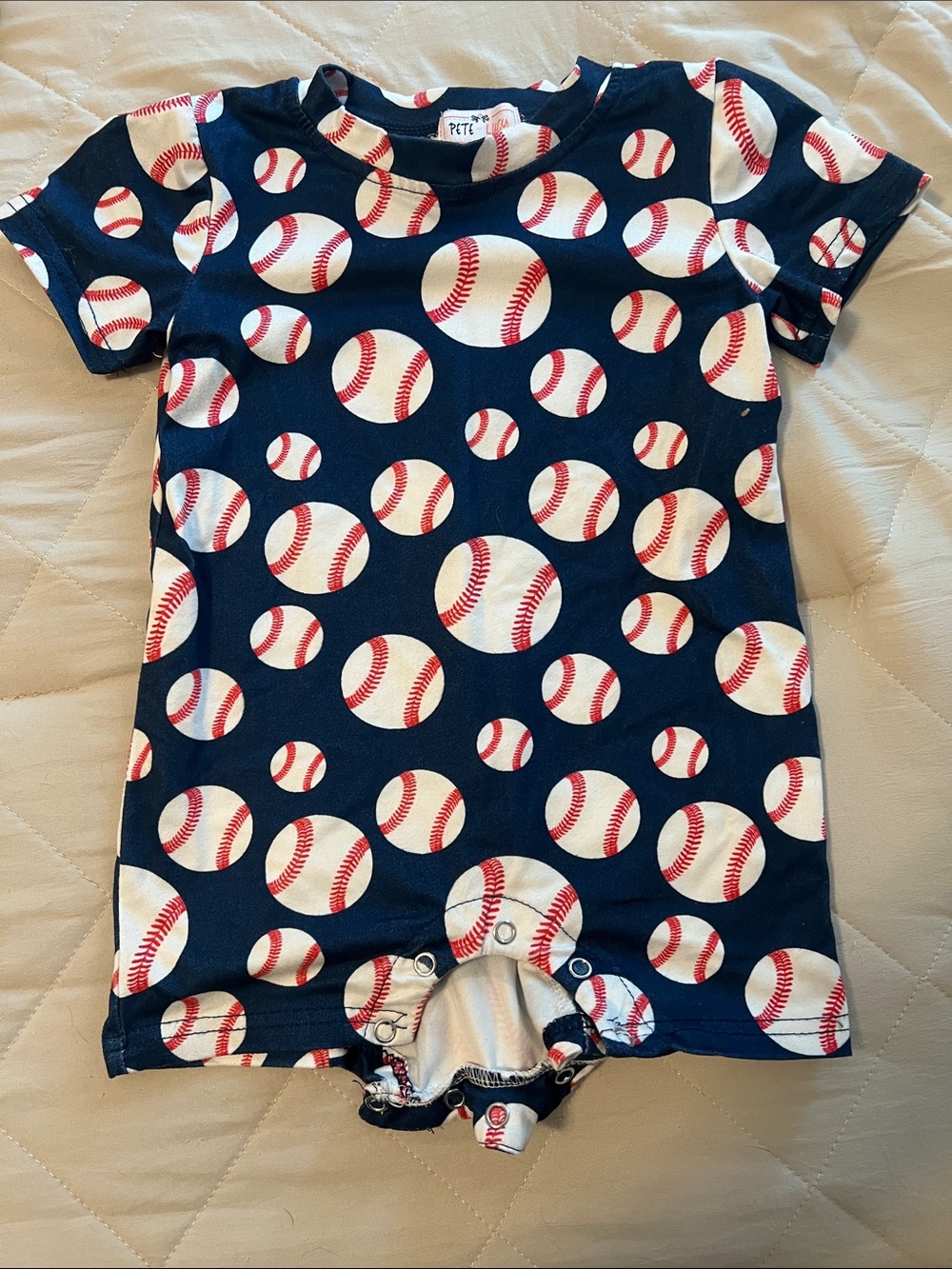Kids Baseball-Print One-Piece Romper - Navy & White